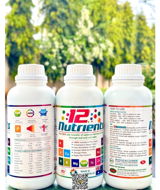 12 Nutrients Fertiliser - 1 lít x 12 chai